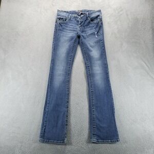 Amethyst Jeans Womens 9 Blue Bootcut Low Rise Distressed Embroidered Stretch Y2K